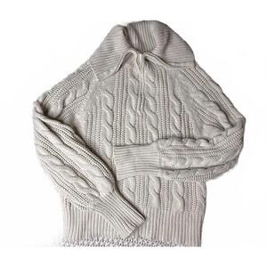 Cream Grey Bandit Cable Knit Zip Sweater Size XS